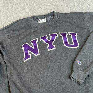 NEW YORK UNIVERSITY Sweatshirt Adult M Gray Stitched Pullover Champion NYU